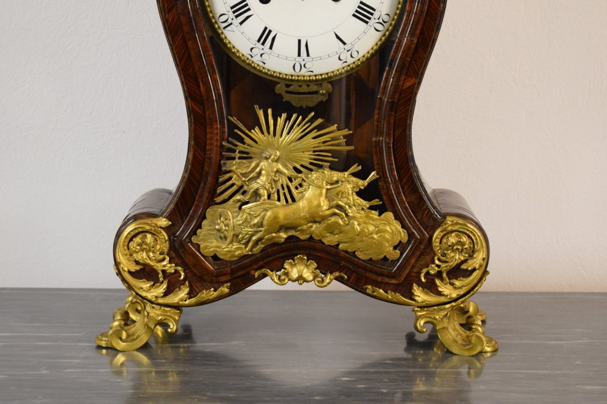 Horloge de table, avec sonnerie et réveil, en bois violet et bronze doré, XVIIIe siècle Italie-photo-4