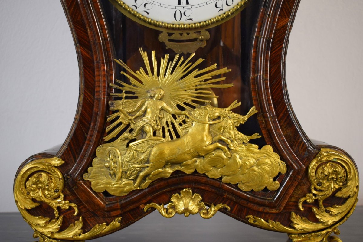 Horloge de table, avec sonnerie et réveil, en bois violet et bronze doré, XVIIIe siècle Italie-photo-2