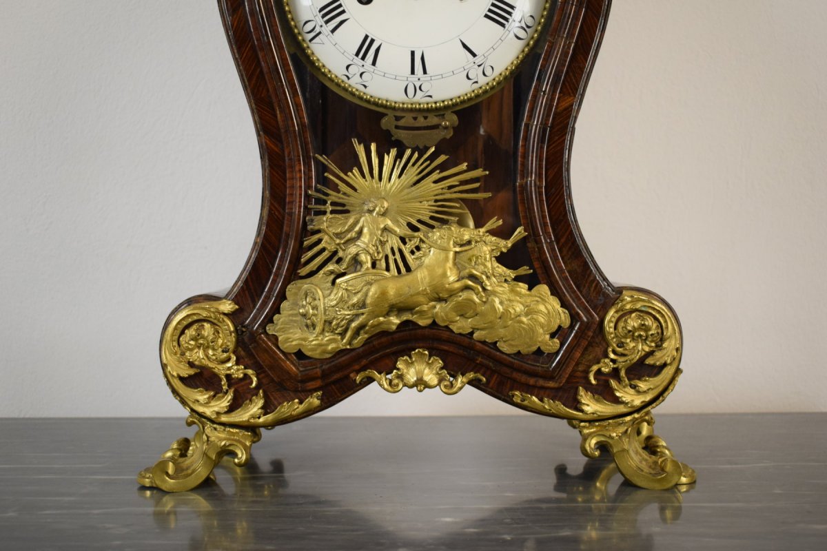 Horloge de table, avec sonnerie et réveil, en bois violet et bronze doré, XVIIIe siècle Italie-photo-1