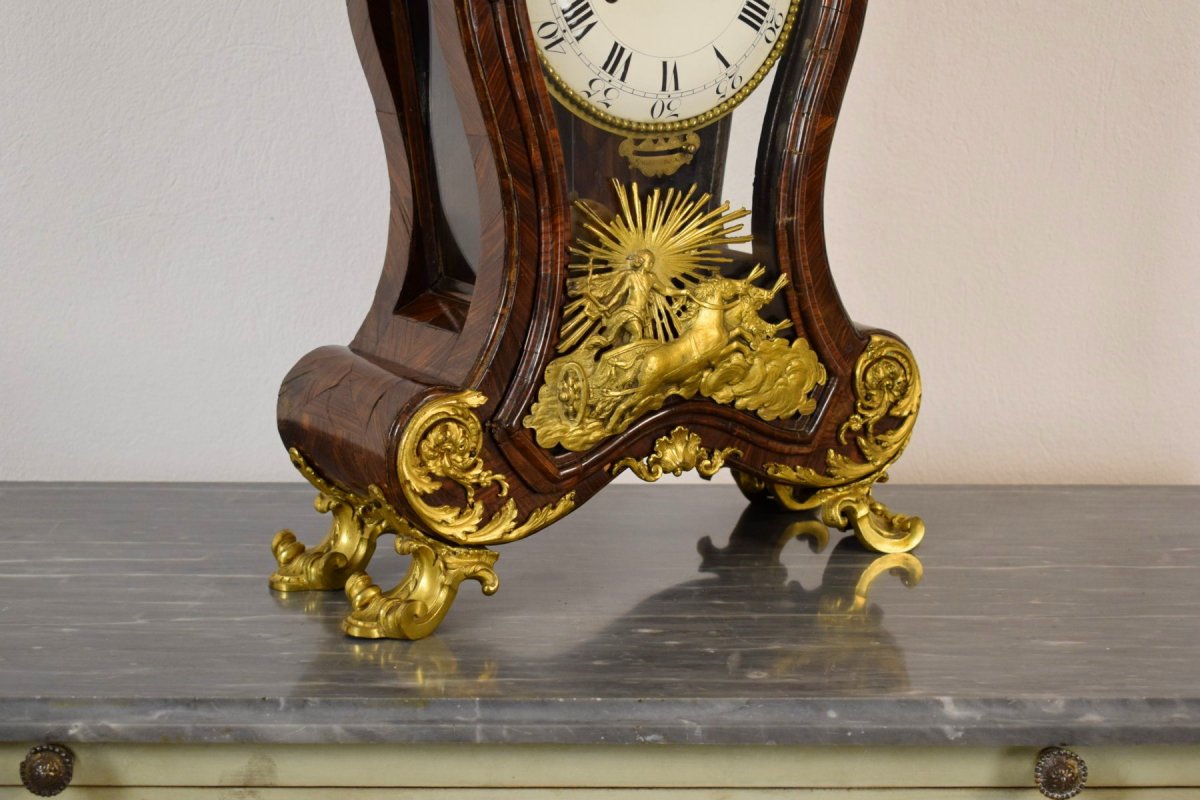 Horloge de table, avec sonnerie et réveil, en bois violet et bronze doré, XVIIIe siècle Italie-photo-3
