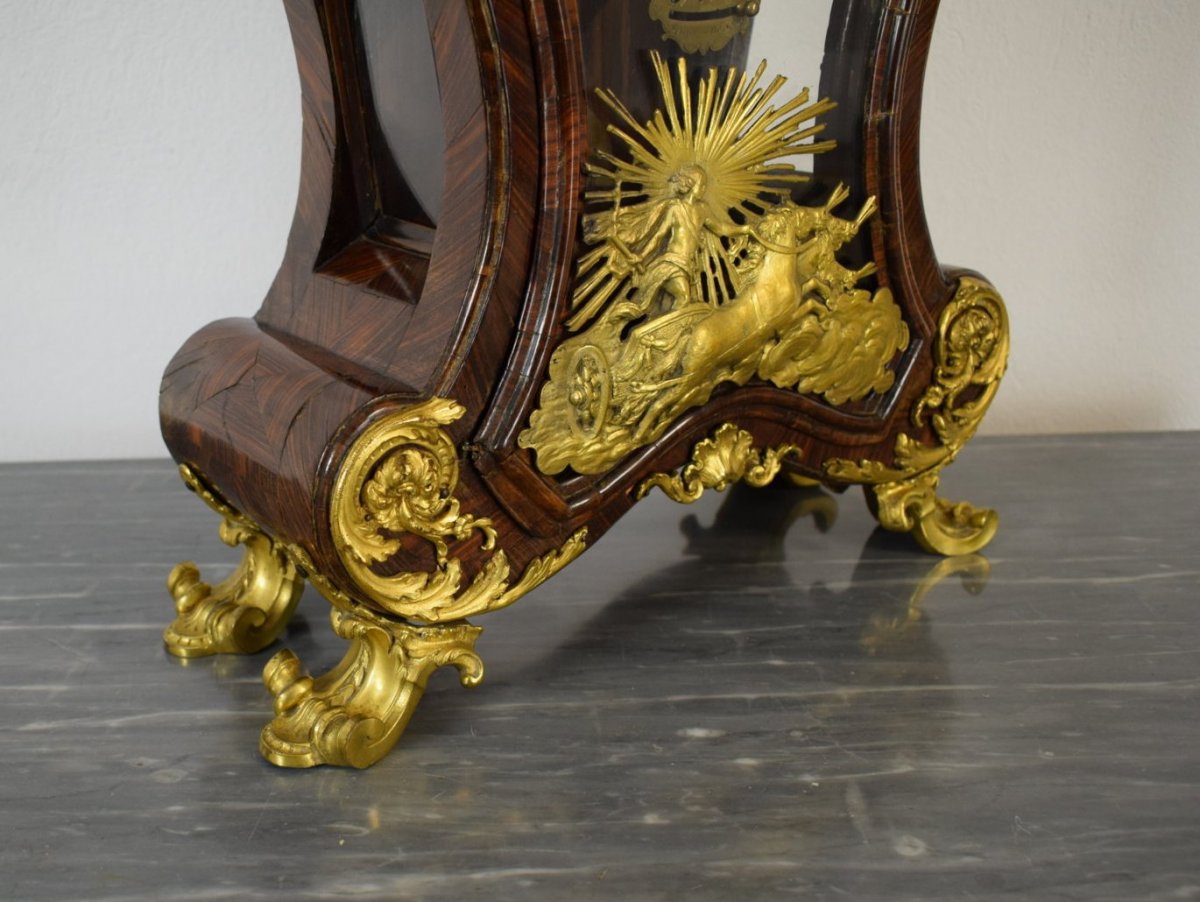 Horloge de table, avec sonnerie et réveil, en bois violet et bronze doré, XVIIIe siècle Italie-photo-5