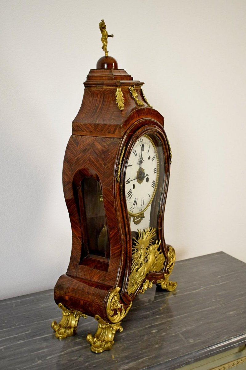 Horloge de table, avec sonnerie et réveil, en bois violet et bronze doré, XVIIIe siècle Italie-photo-6