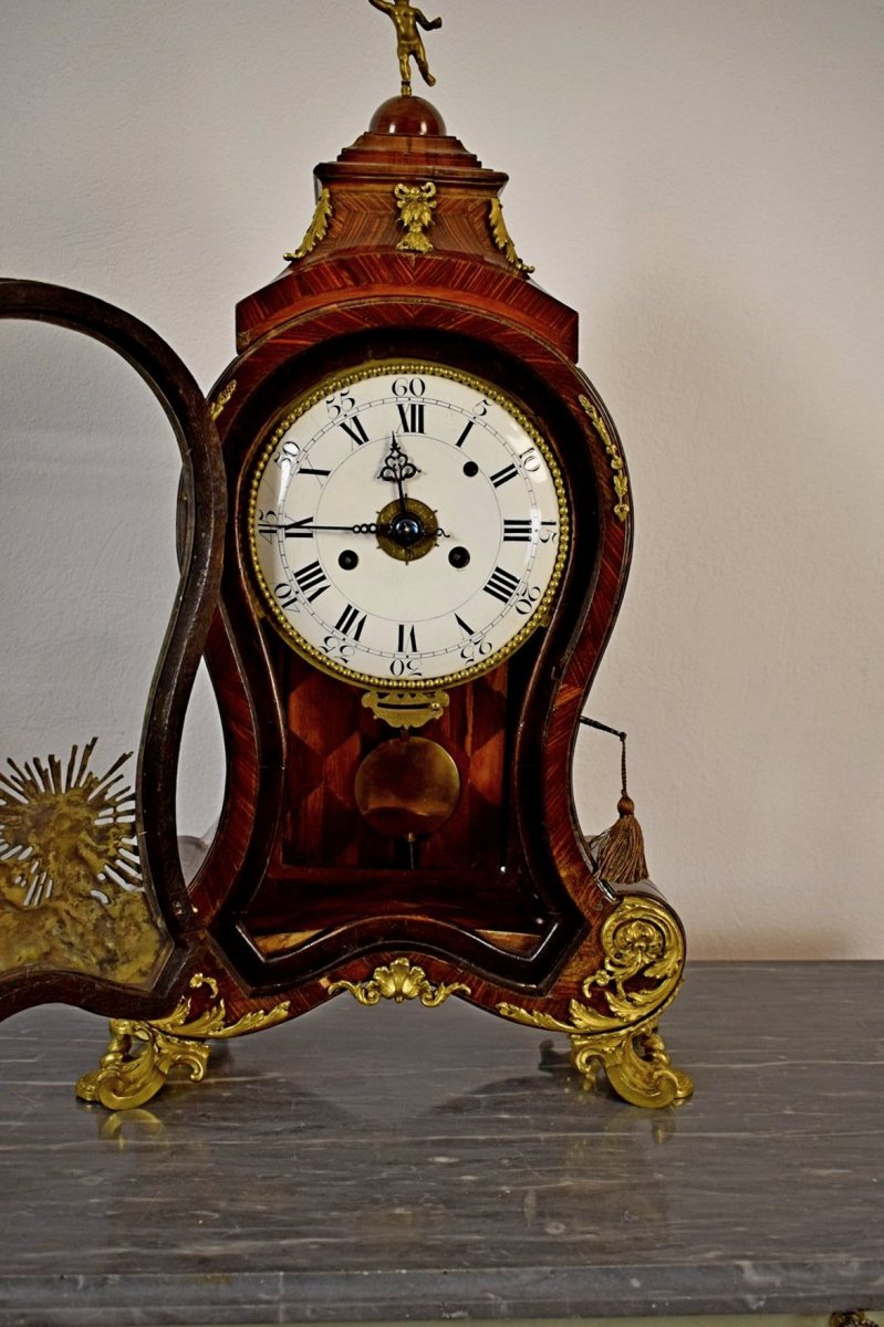 Horloge de table, avec sonnerie et réveil, en bois violet et bronze doré, XVIIIe siècle Italie-photo-7