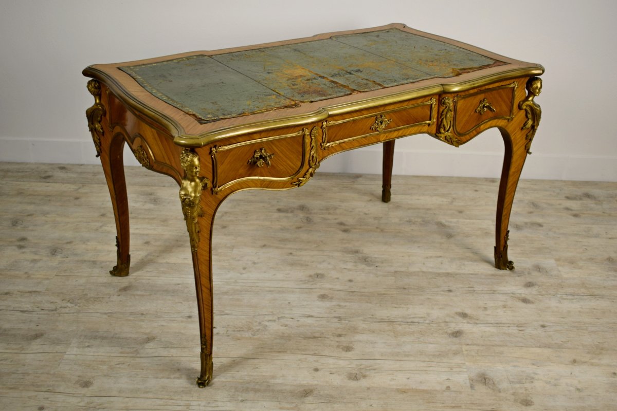 Bureau De Centre En Bois Avec Applications En Bronze Doré, France, Style Louis XV, XIXe Siècle-photo-3