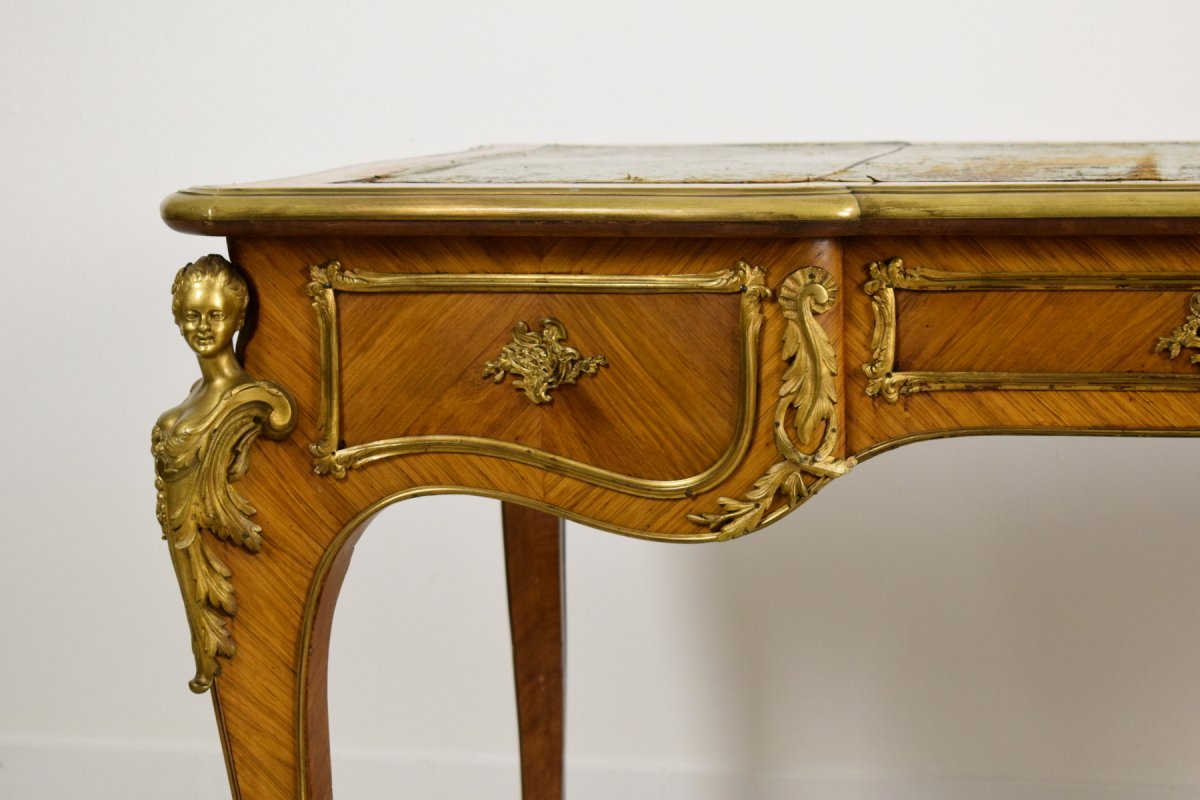 Bureau De Centre En Bois Avec Applications En Bronze Doré, France, Style Louis XV, XIXe Siècle-photo-5