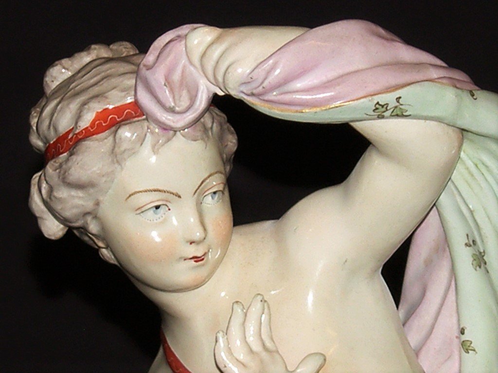 Couple De Sculptures En Porcelaine Polychrome Représentant Amour Et Psyché, France XIXe Siècle-photo-1