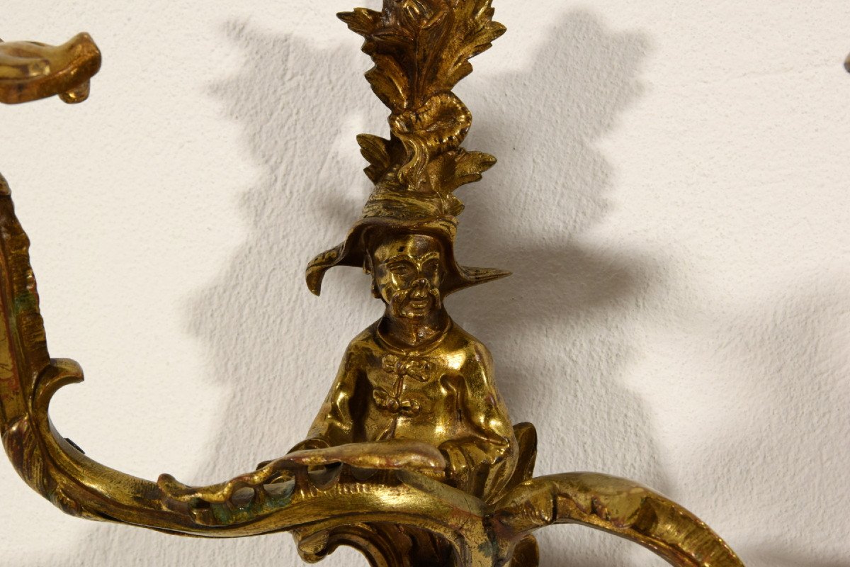 Paire D’appliques En Bronze Doré Avec Des Figures De Chinois, France XIX Siècle-photo-8