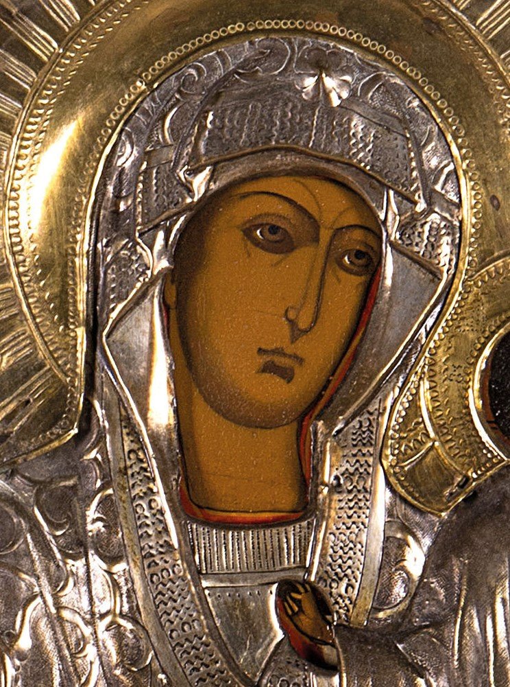 Icône Avec La Vierge à L’enfant, Peinture Sur Panneau, Revêtement En Cuivre Argenté,xixe Siècle-photo-4