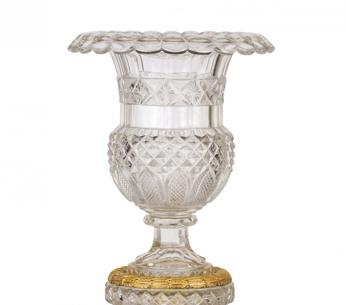 Vaso centrotavola in cristallo molato e bronzo dorato, Francia, primi XIX secolo-photo-2