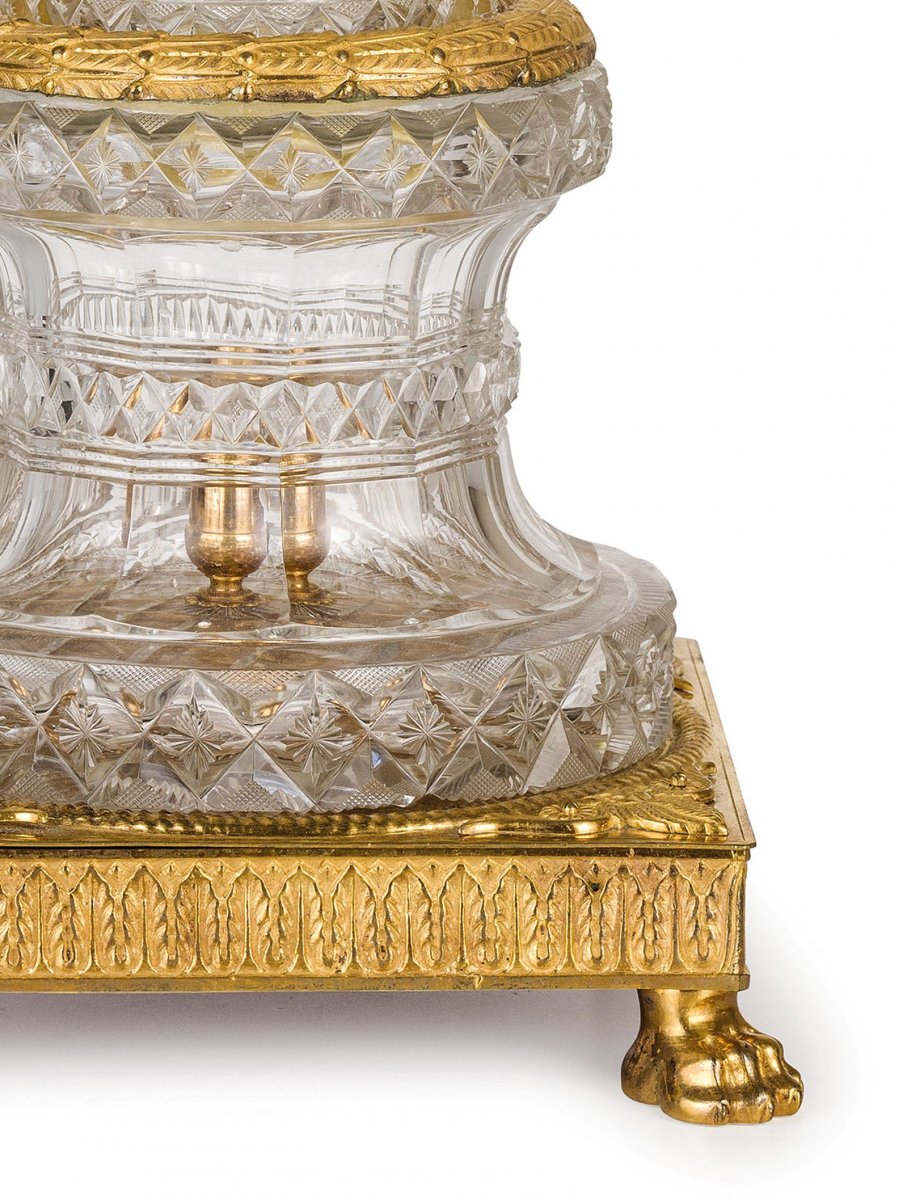 Vaso centrotavola in cristallo molato e bronzo dorato, Francia, primi XIX secolo-photo-1
