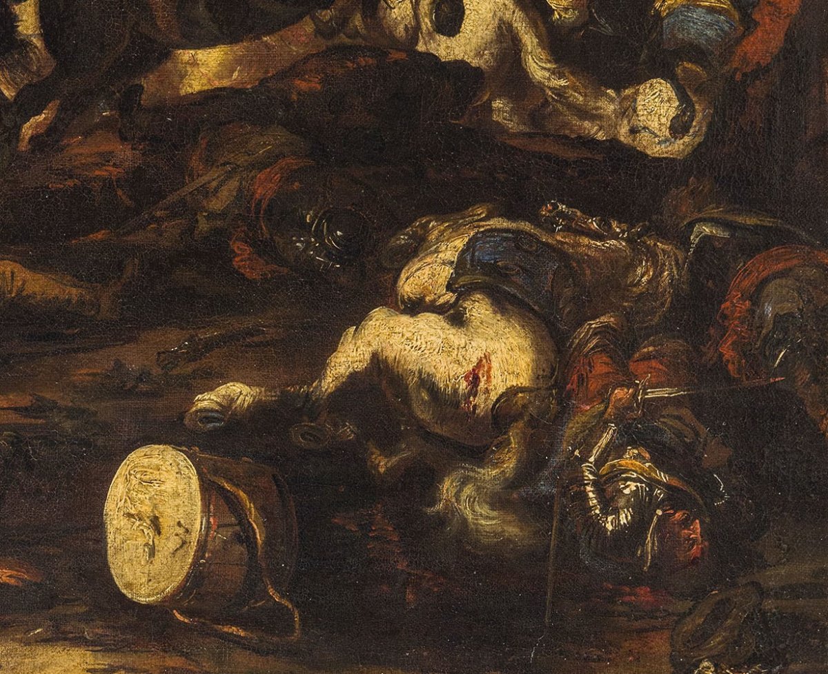 Antonio Calza  (1653 – 1725) Bataille Entre Cavalerie Chrétienne Et Turque Avec Château-photo-3