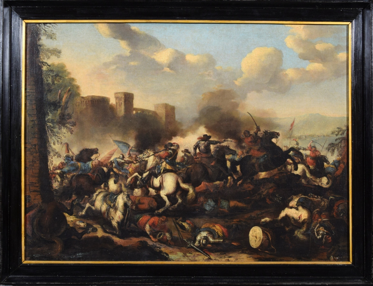 Antonio Calza (1653 – 1725), Battaglia tra cavallerie cristiana e turca con castello