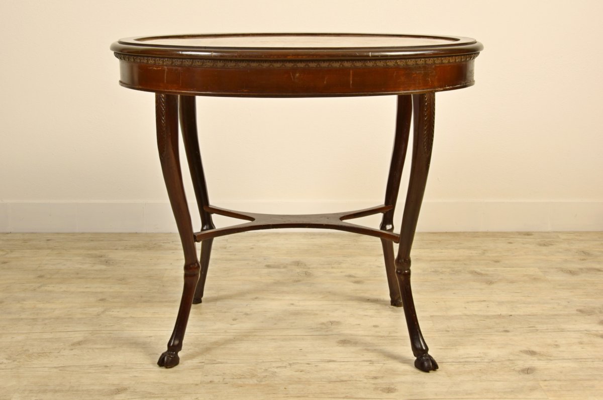 Tavolino da centro Neoclassico in legno  e piano  in alabastro fiorito, Sicilia, XVIII secolo-photo-3