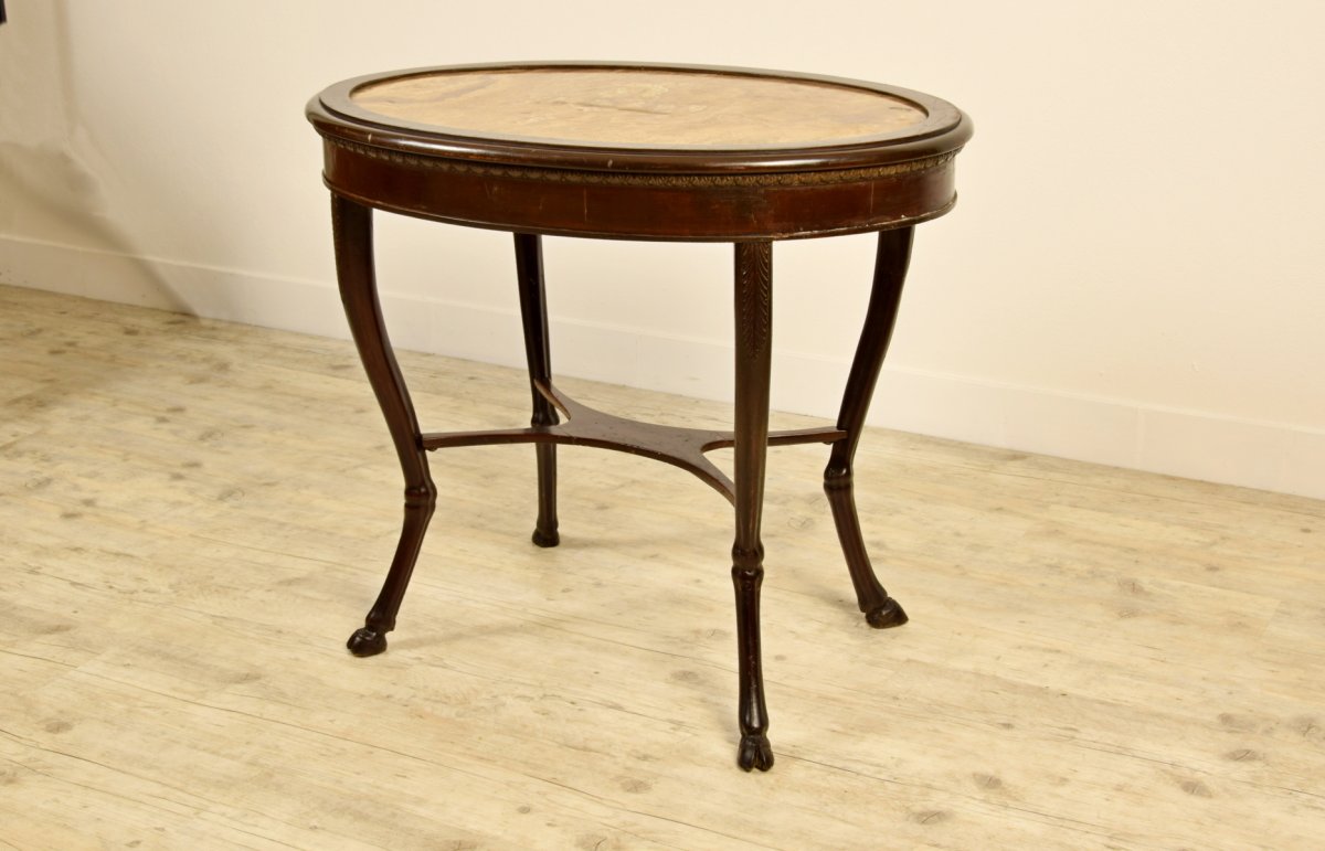 Tavolino da centro Neoclassico in legno  e piano  in alabastro fiorito, Sicilia, XVIII secolo-photo-1