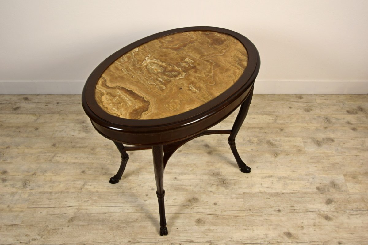 Tavolino da centro Neoclassico in legno  e piano  in alabastro fiorito, Sicilia, XVIII secolo-photo-7