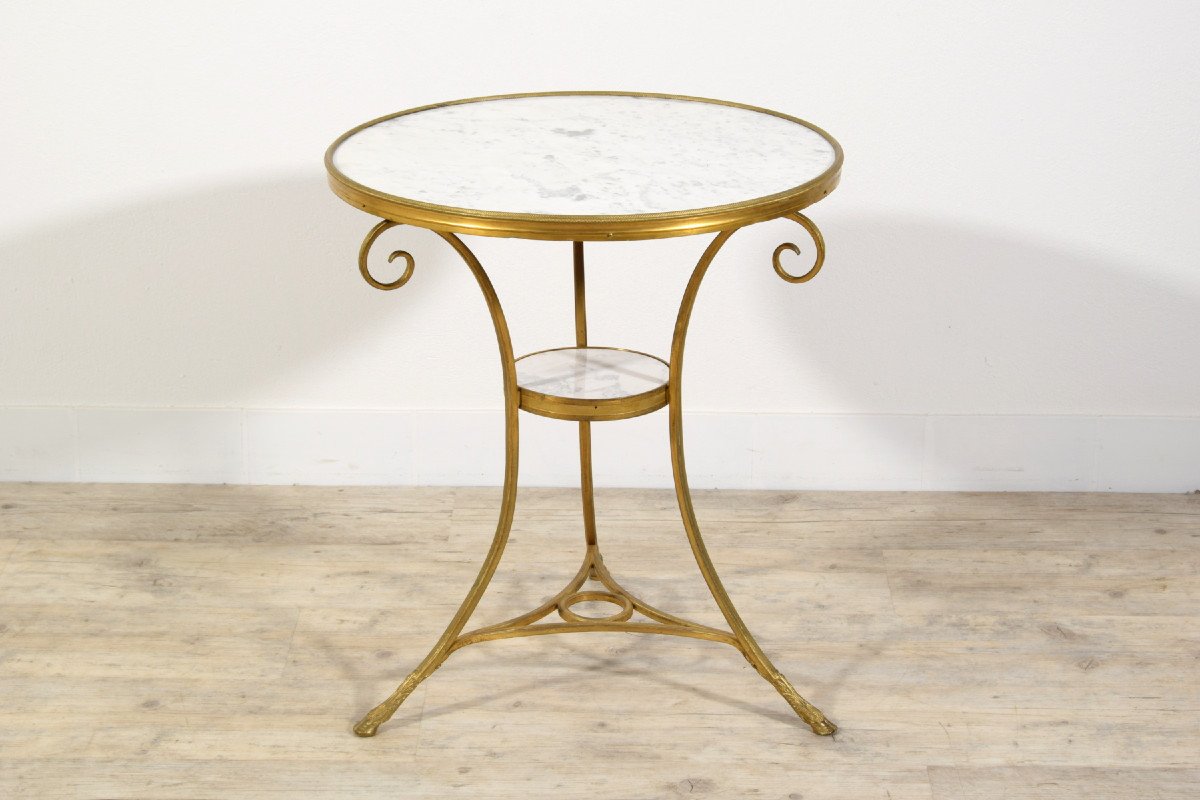 Table Basse Gueridon Tripode En Bronze Doré, France, Fin XIXe Siècle, Style Louis XVI-photo-2