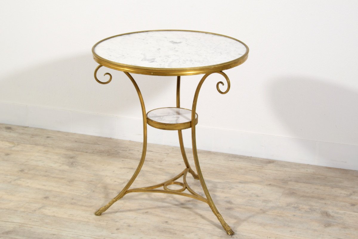 Table Basse Gueridon Tripode En Bronze Doré, France, Fin XIXe Siècle, Style Louis XVI-photo-3