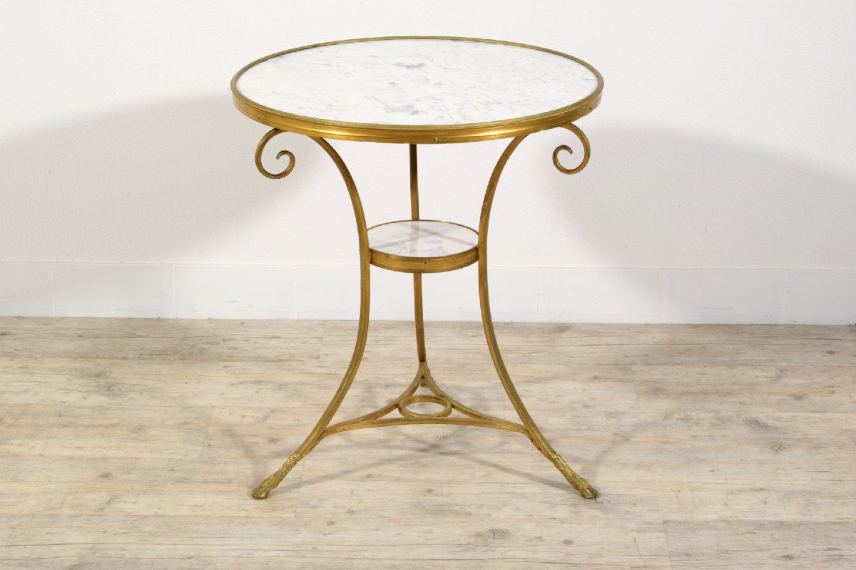 Table Basse Gueridon Tripode En Bronze Doré, France, Fin XIXe Siècle, Style Louis XVI-photo-7