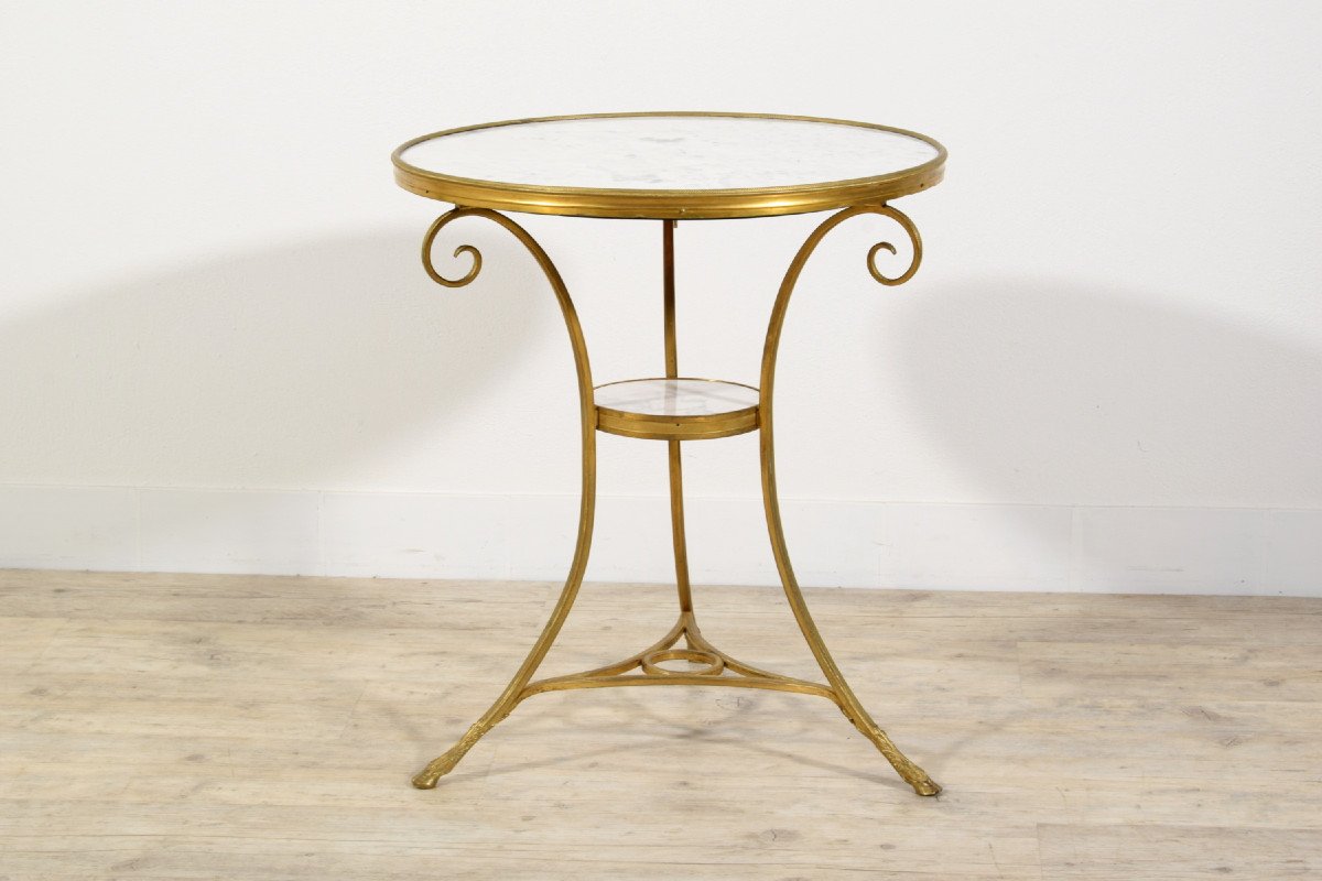 Table Basse Gueridon Tripode En Bronze Doré, France, Fin XIXe Siècle, Style Louis XVI-photo-8