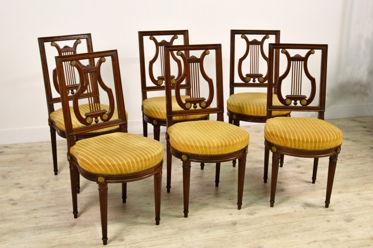 Six Chaises Et Deux Fauteuils En Bois, Style Louis XVI, France Fin XIX Siècle-photo-3