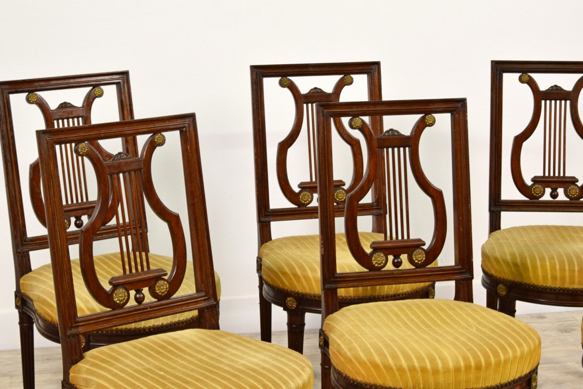 Six Chaises Et Deux Fauteuils En Bois, Style Louis XVI, France Fin XIX Siècle-photo-1