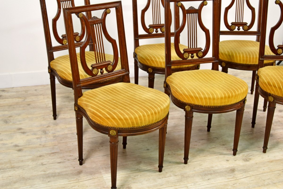 Six Chaises Et Deux Fauteuils En Bois, Style Louis XVI, France Fin XIX Siècle-photo-2