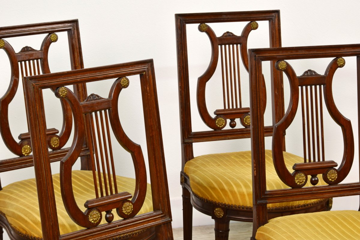 Six Chaises Et Deux Fauteuils En Bois, Style Louis XVI, France Fin XIX Siècle-photo-4