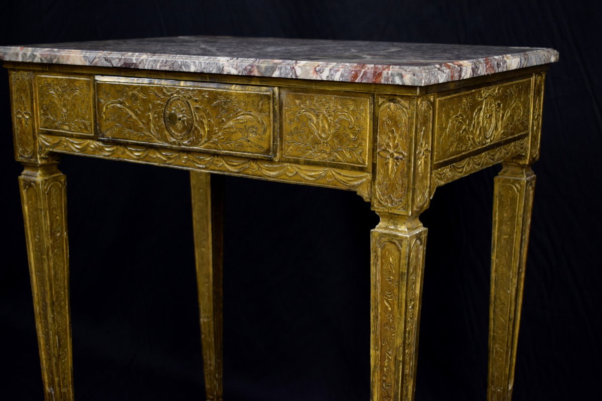 Table Doré En Bois Sculpté Et Doré. France 18ème Siècle-photo-4