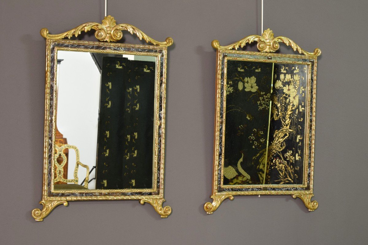 Paire De Miroirs Néoclassiques En Bois Sculpté Et Doré, Italie, Fin Du XVIIIe Siècle-photo-2