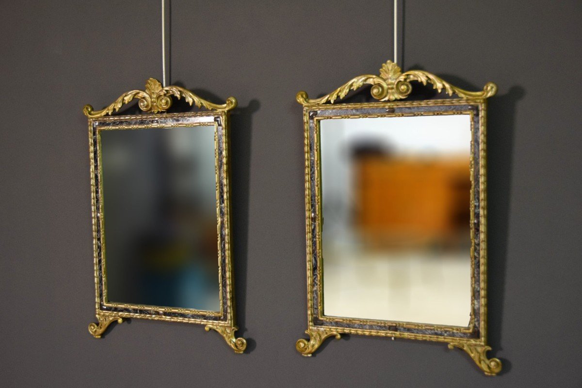 Paire De Miroirs Néoclassiques En Bois Sculpté Et Doré, Italie, Fin Du XVIIIe Siècle-photo-3