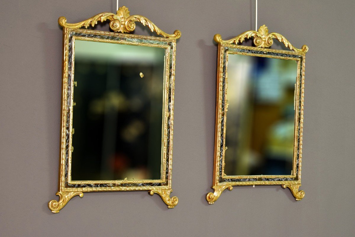 Paire De Miroirs Néoclassiques En Bois Sculpté Et Doré, Italie, Fin Du XVIIIe Siècle-photo-1