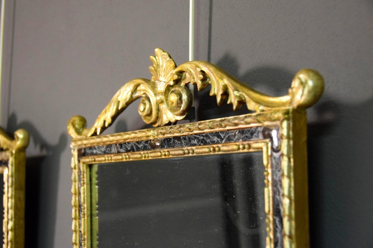 Paire De Miroirs Néoclassiques En Bois Sculpté Et Doré, Italie, Fin Du XVIIIe Siècle-photo-3