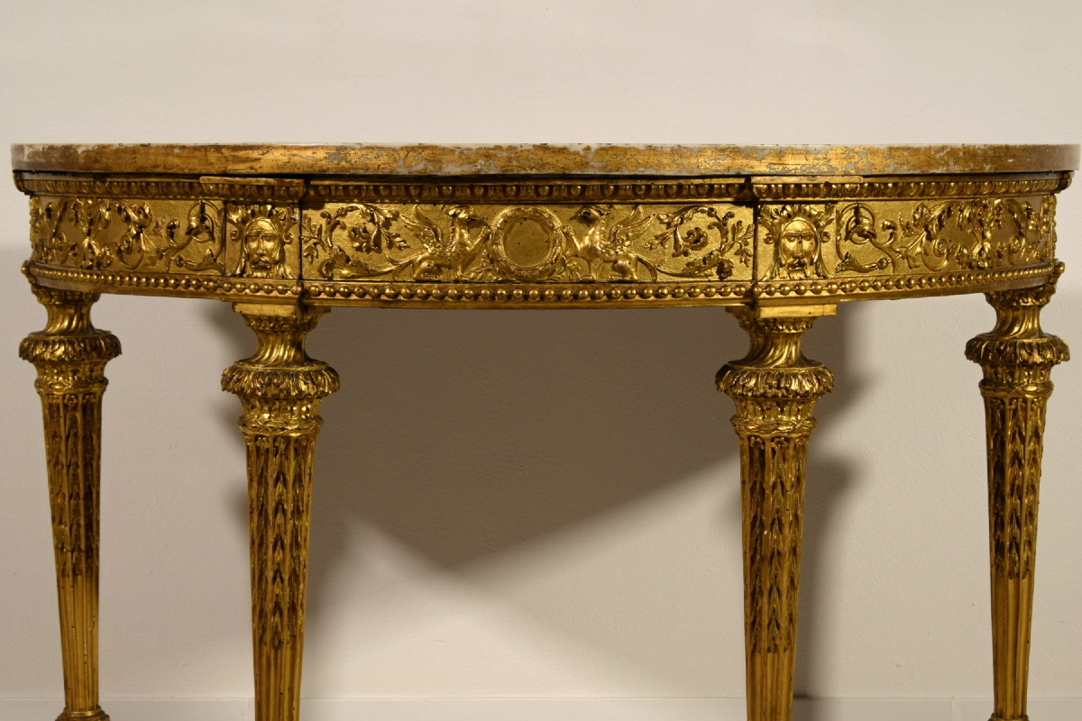 Consolle neoclassica a mezzaluna in legno intagliato e dorato, Roma, fine del XVIII secolo-photo-4