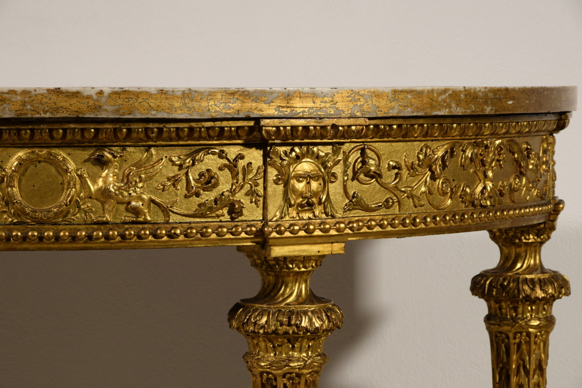 Consolle neoclassica a mezzaluna in legno intagliato e dorato, Roma, fine del XVIII secolo-photo-7