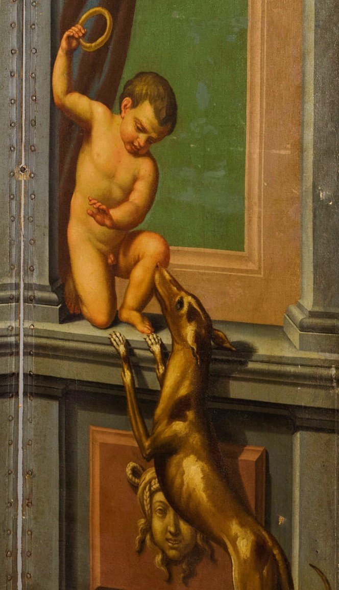 Paravento neoclassico a quattro pannelli dipinti a olio su tela, Italia, XVIII secolo-photo-3