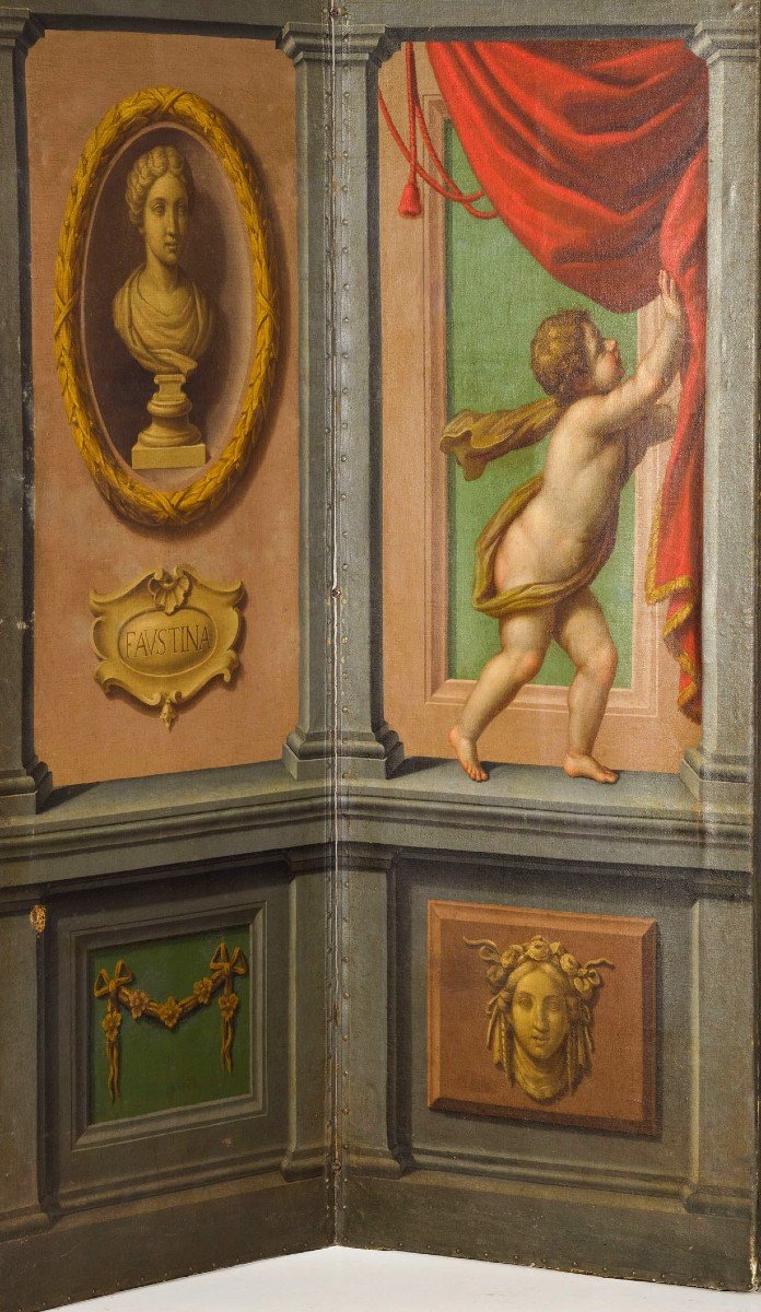 Paravent Néoclassique Peints à L’huile Sur Toile, Italie, XVIIIe Siècle-photo-4