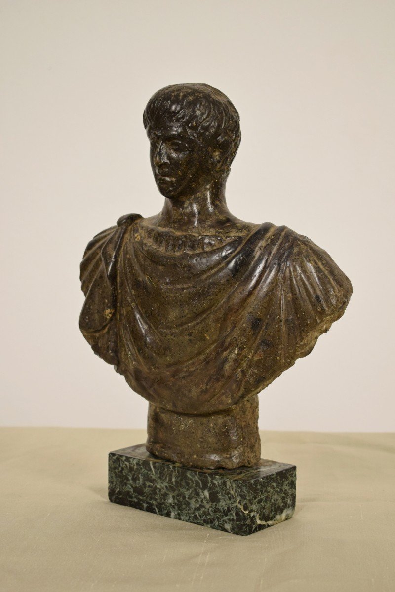 Ancien Buste En Pierre Sculpté, Empereur Romaine, XVIIe Siècle-photo-2