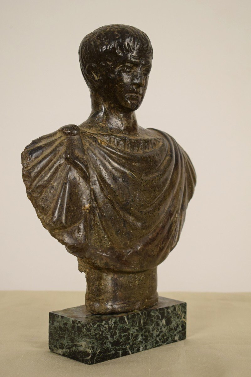 Ancien Buste En Pierre Sculpté, Empereur Romaine, XVIIe Siècle-photo-3