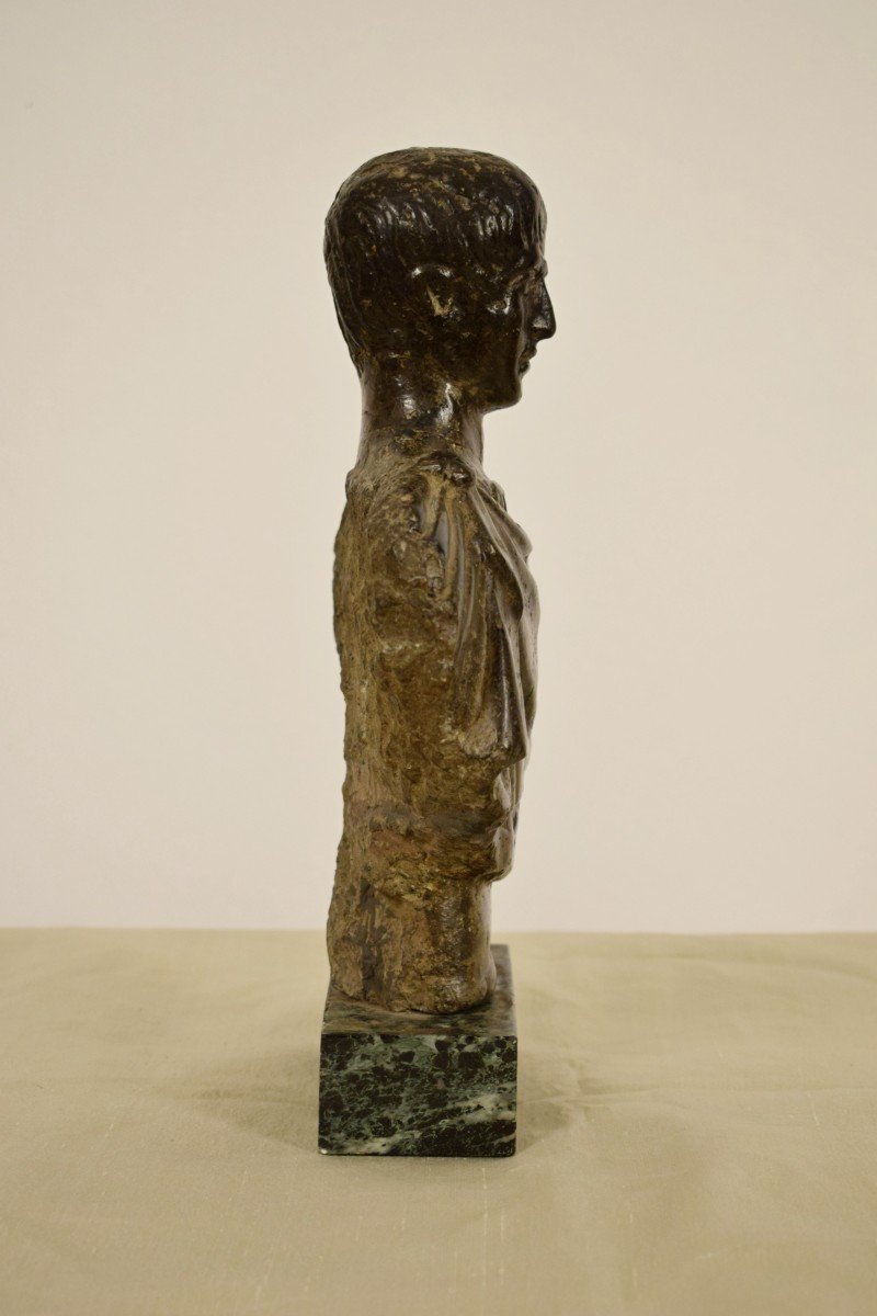 Ancien Buste En Pierre Sculpté, Empereur Romaine, XVIIe Siècle-photo-1