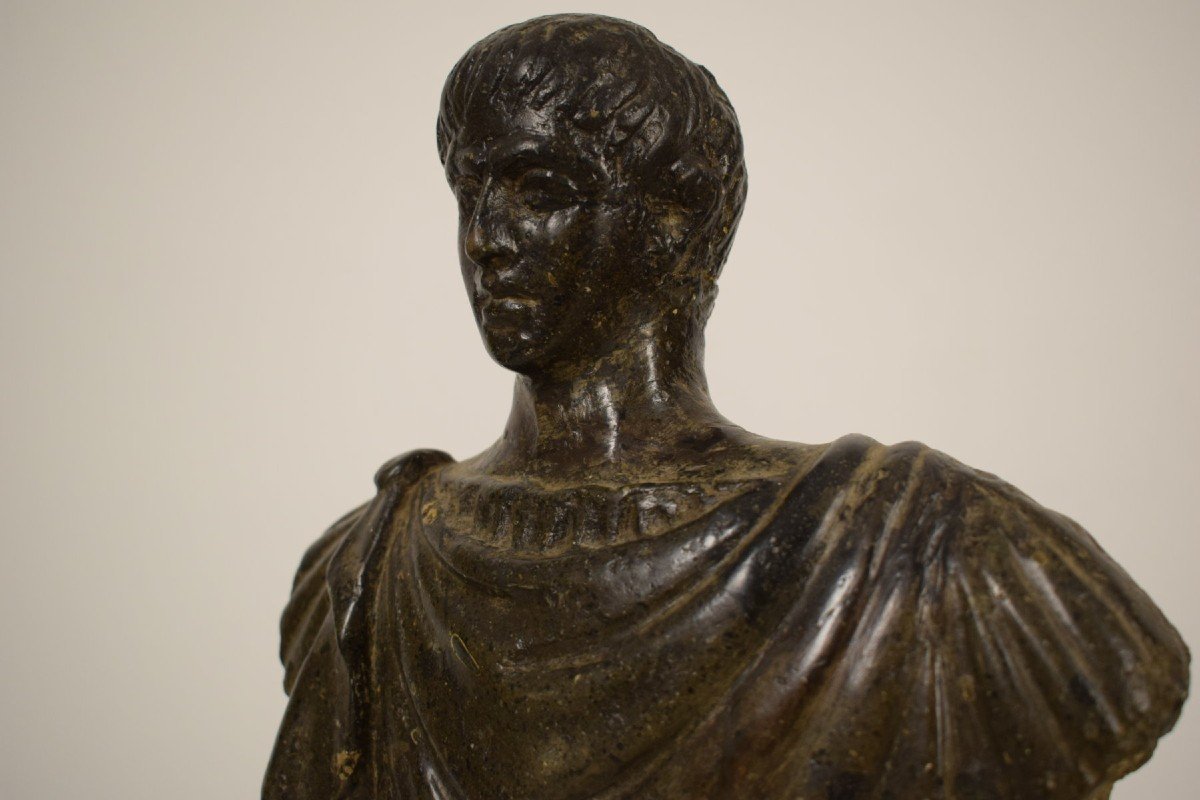 Ancien Buste En Pierre Sculpté, Empereur Romaine, XVIIe Siècle-photo-2