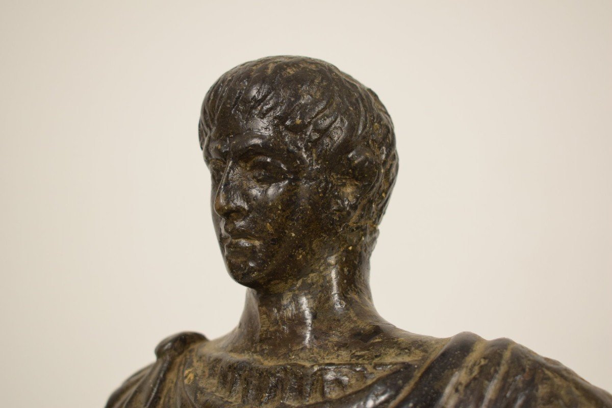 Ancien Buste En Pierre Sculpté, Empereur Romaine, XVIIe Siècle-photo-5