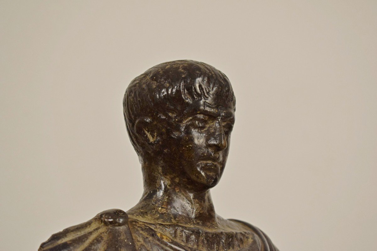 Ancien Buste En Pierre Sculpté, Empereur Romaine, XVIIe Siècle-photo-6