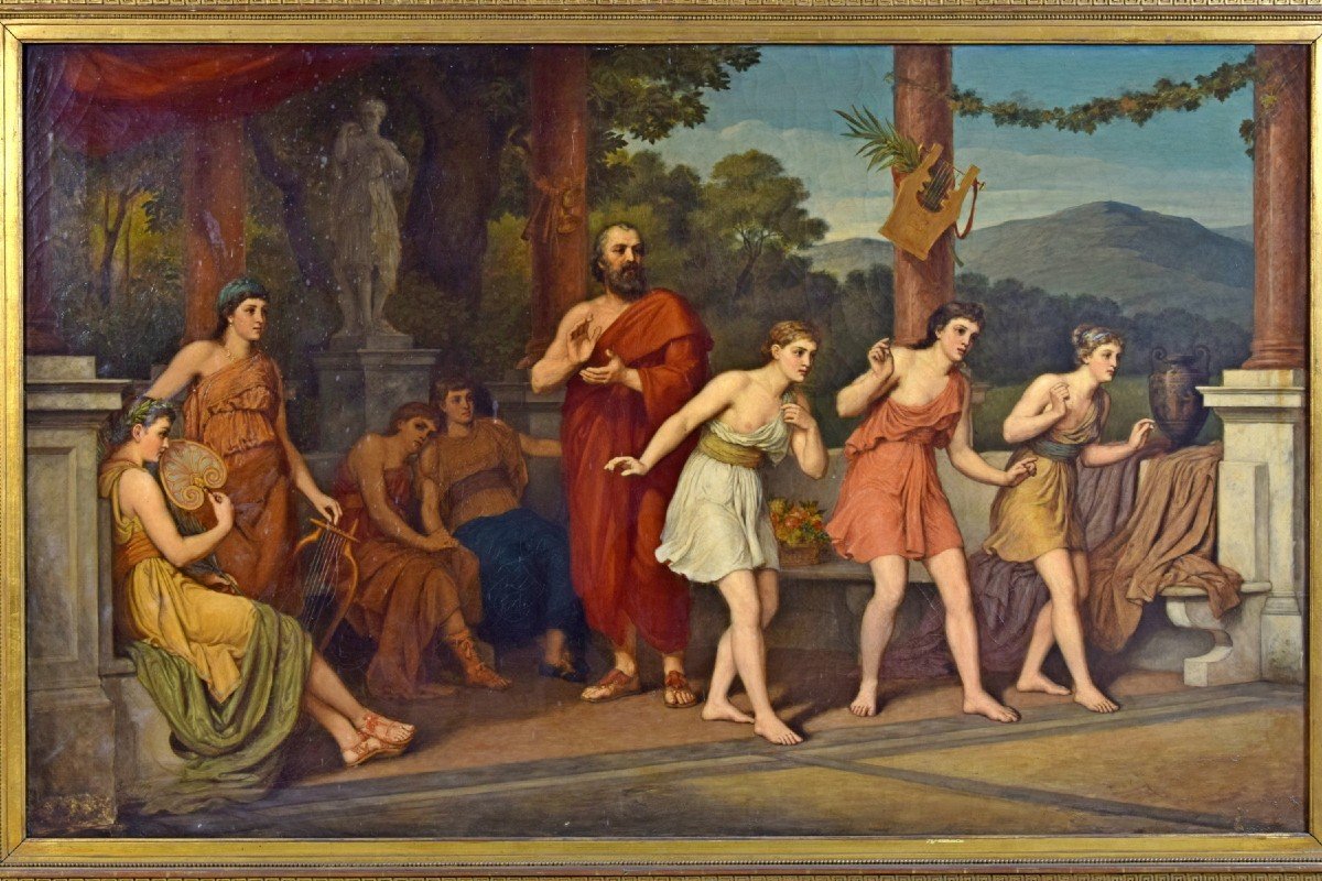 Scena di danza nell’antica Grecia, olio su tela, firmato Johan Raphael Smith-photo-2
