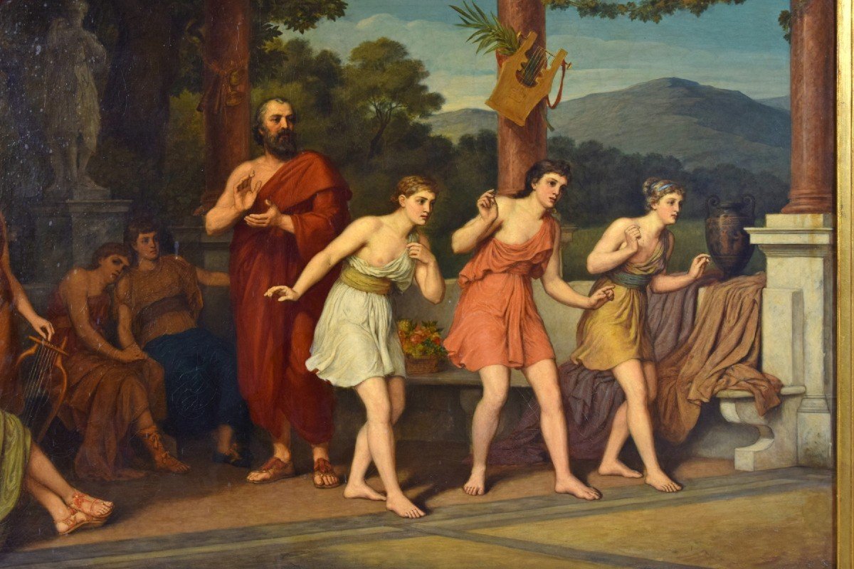 Scena di danza nell’antica Grecia, olio su tela, firmato Johan Raphael Smith-photo-3