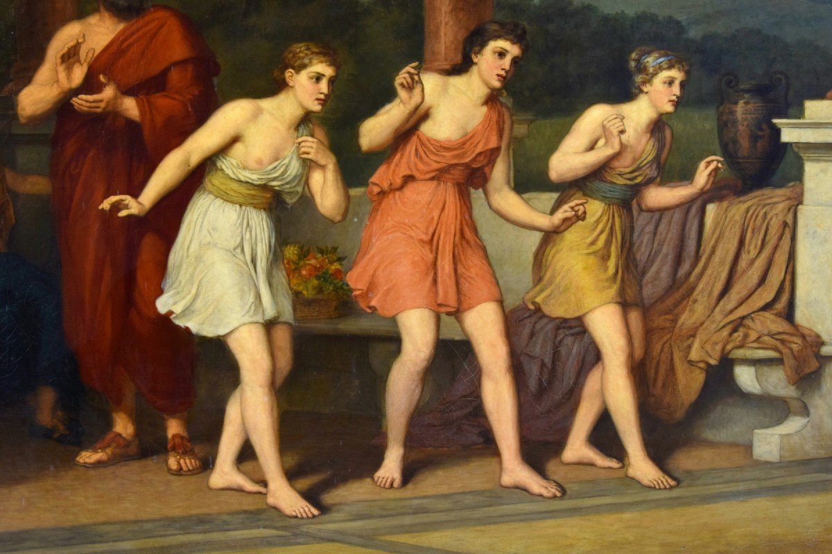 Scena di danza nell’antica Grecia, olio su tela, firmato Johan Raphael Smith-photo-4