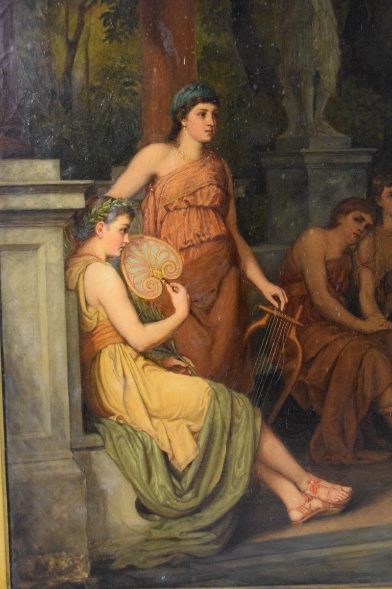 Scena di danza nell’antica Grecia, olio su tela, firmato Johan Raphael Smith-photo-1