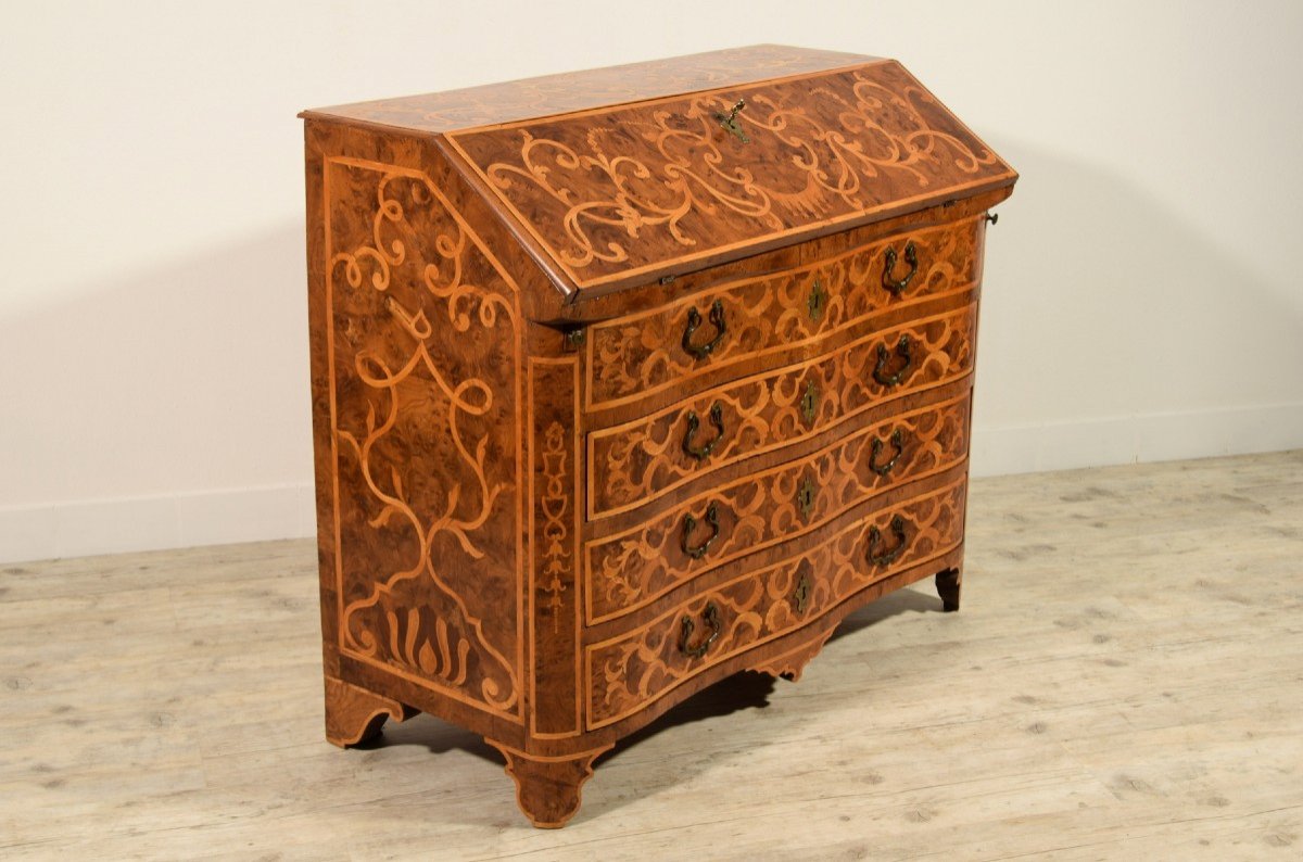 Commode Avec Rabat En Bois Pavé Et Marqueté, Piémont, Début XVIIIe Siècle-photo-3