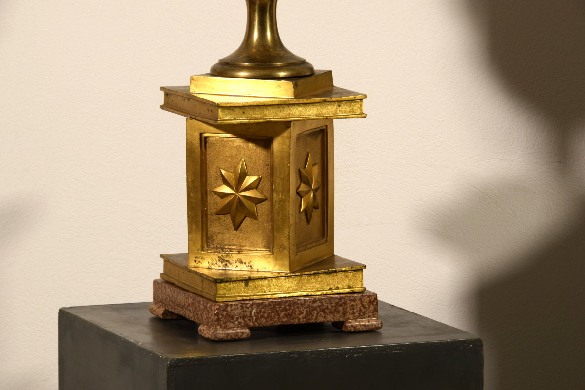 Coppia di grandi vasi Neoclassici in bronzo dorato, Italia XIX secolo-photo-8