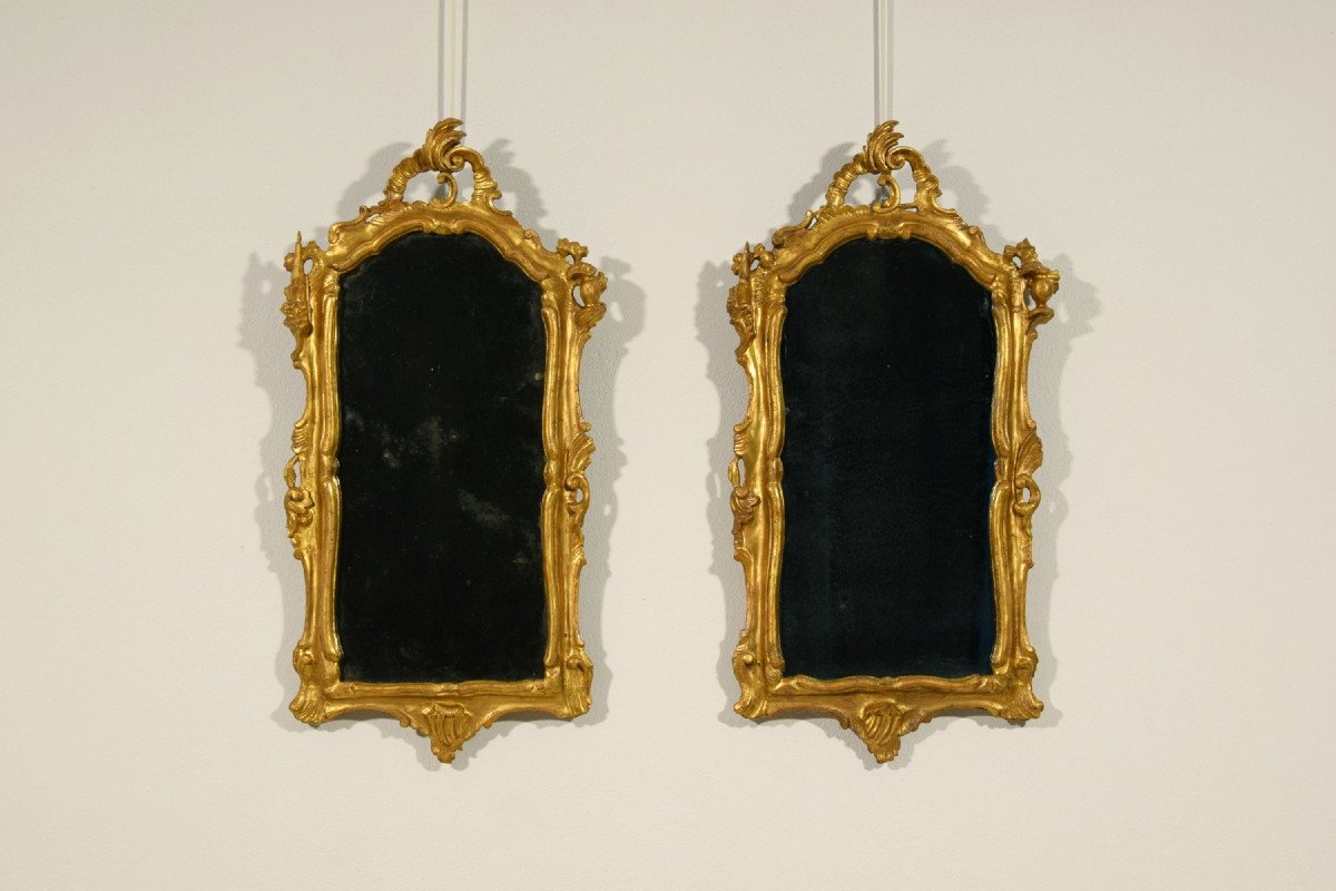 Couple De Miroirs En Bois Sculpté Et Doré, Venise,  XVIIIe Siècle, Louis XV-photo-2