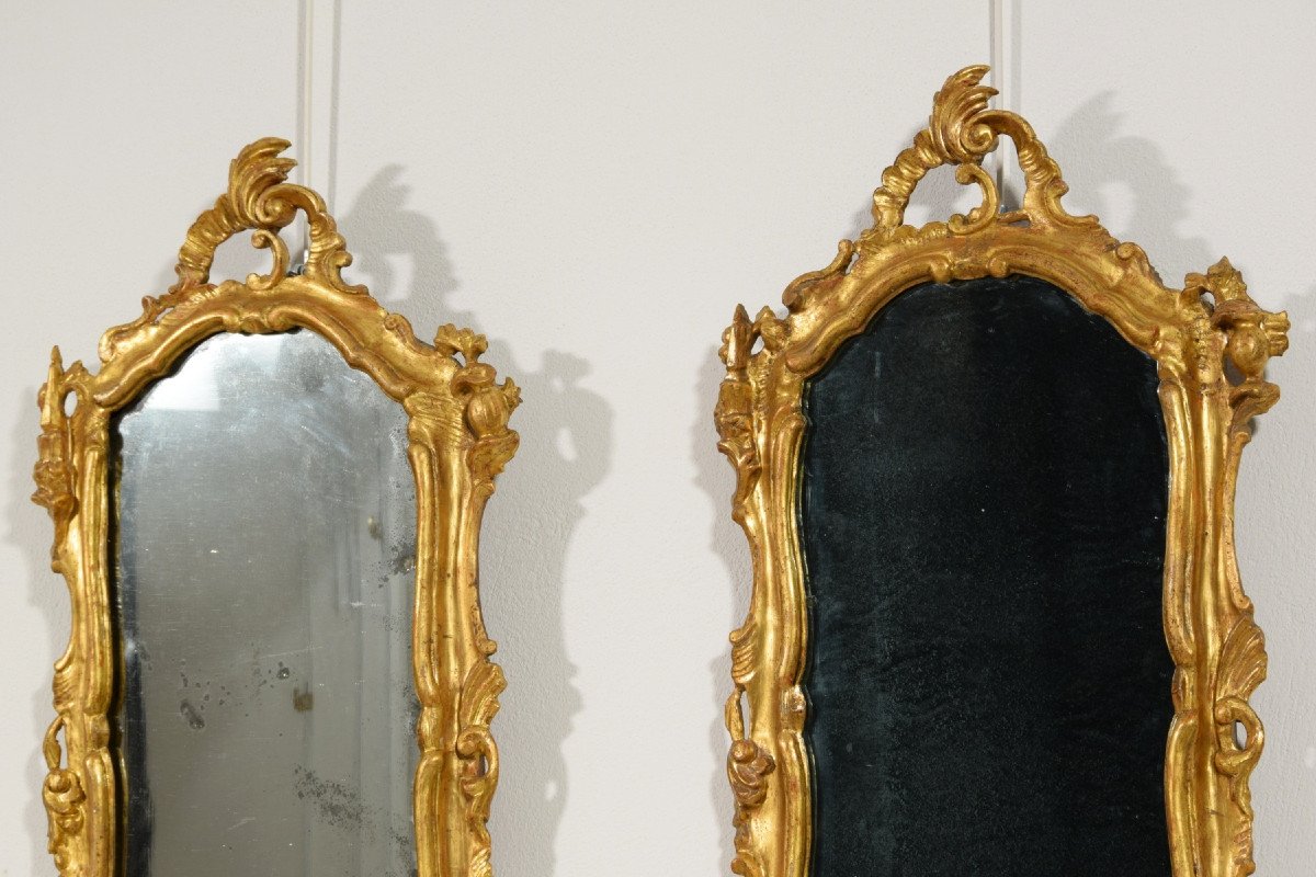 Couple De Miroirs En Bois Sculpté Et Doré, Venise,  XVIIIe Siècle, Louis XV-photo-3